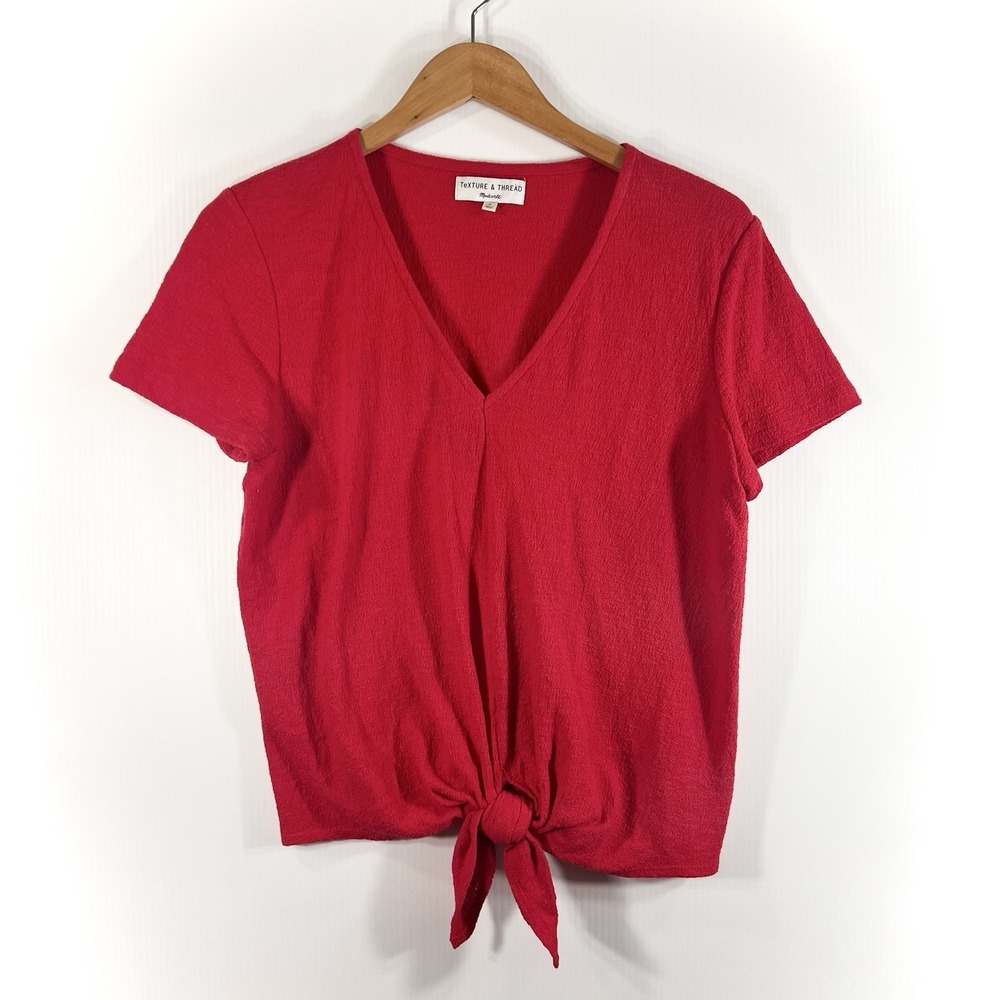 Madewell Texture & Thread V-Neck Modern Tie Front Top Size Medium Red Summer